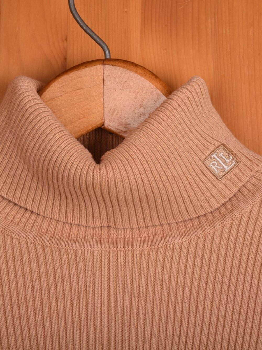 Lauren Ralph Lauren Camel Tan Ribbed 100% Cotton Turtleneck Sweater - Size Large - Picture 4 of 10